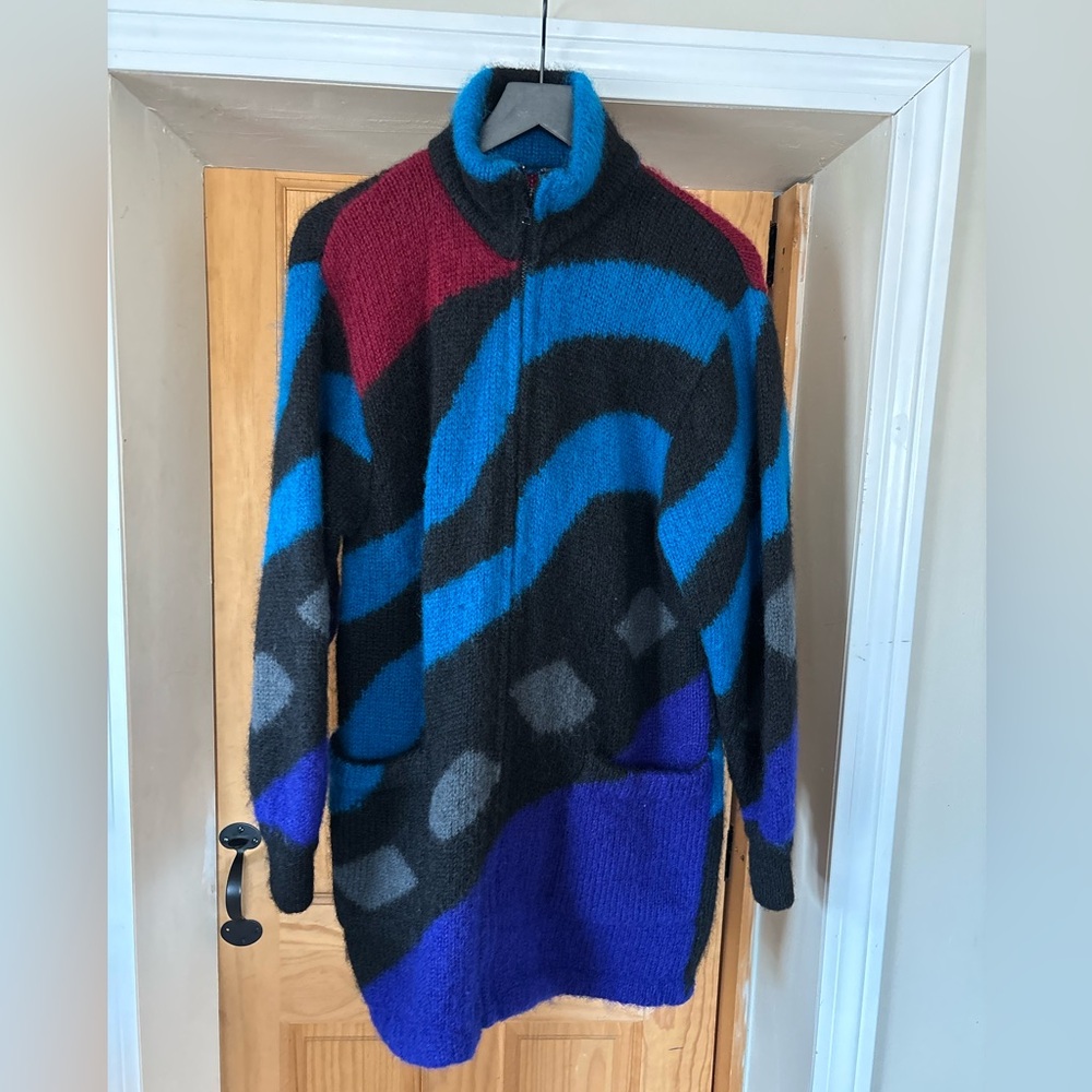 VTG 80’s Rare Mohair Sweater, Warm, Cardigan BRIDGEWEAR, Multicolored Geometric - Picture 14 of 14